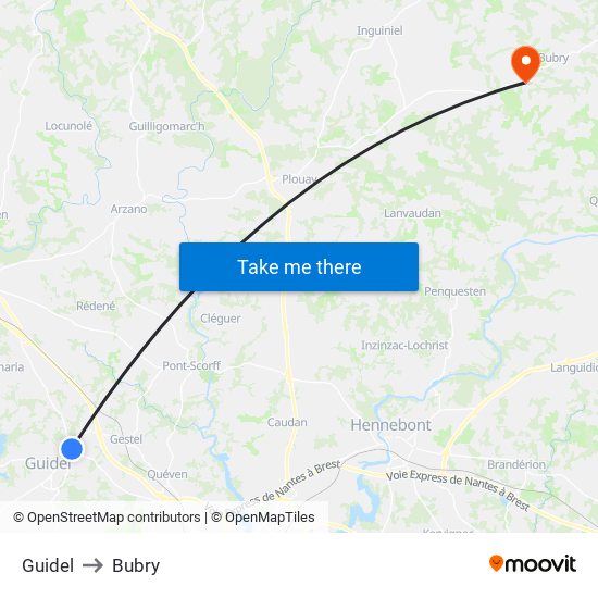 Guidel to Bubry map