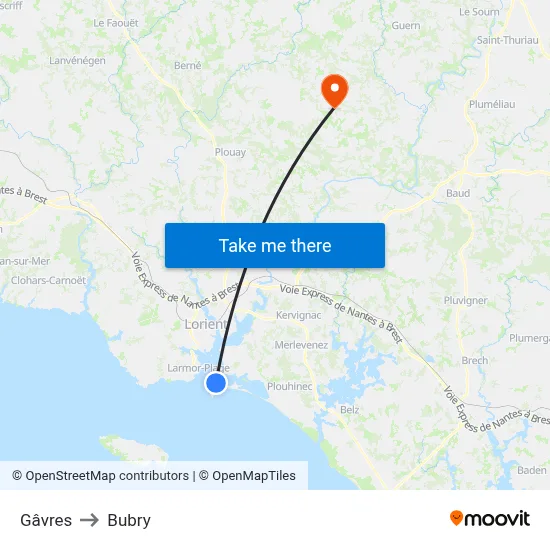 Gâvres to Bubry map