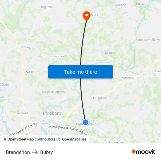 Brandérion to Bubry map