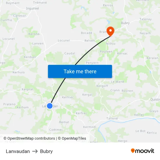 Lanvaudan to Bubry map
