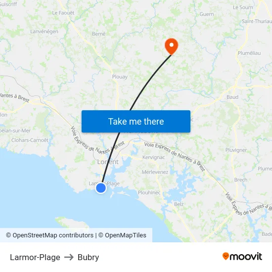 Larmor-Plage to Bubry map