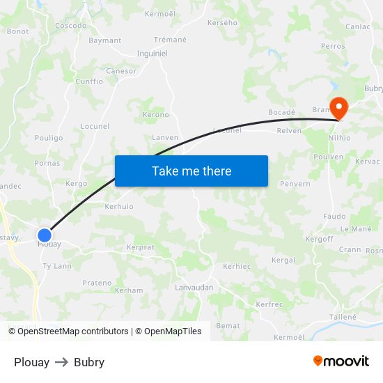 Plouay to Bubry map