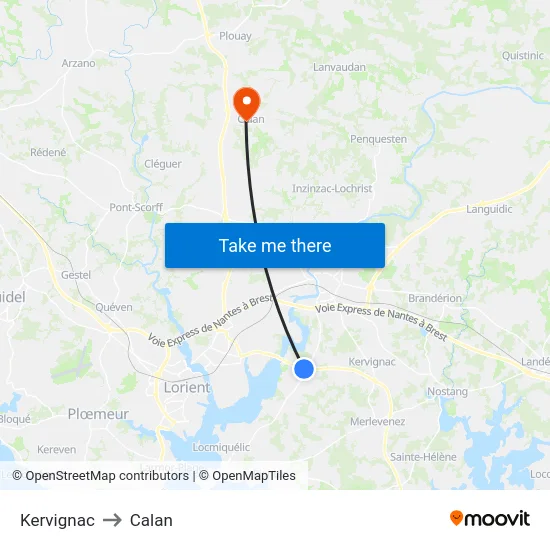 Kervignac to Calan map