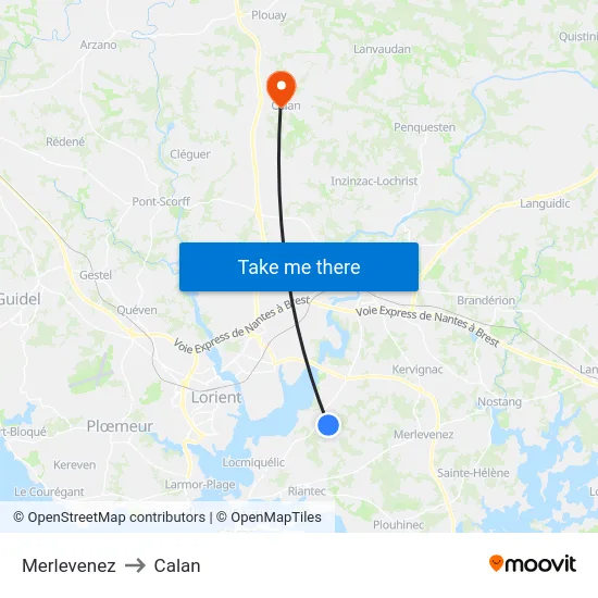 Merlevenez to Calan map