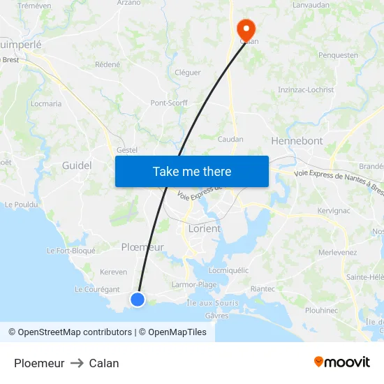 Ploemeur to Calan map