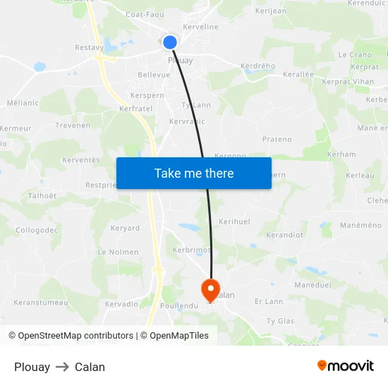 Plouay to Calan map
