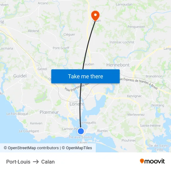 Port-Louis to Calan map