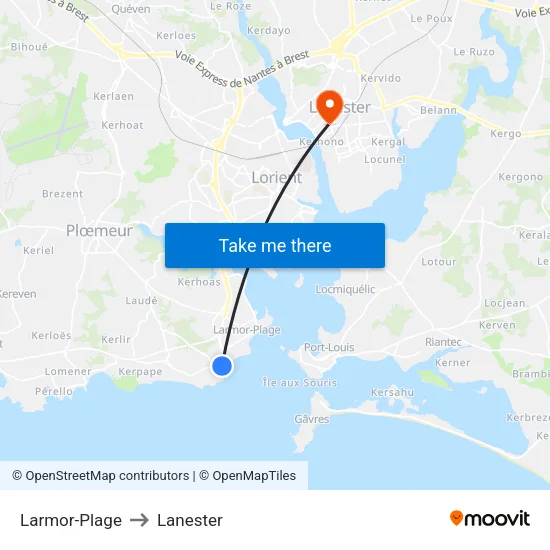 Larmor-Plage to Lanester map
