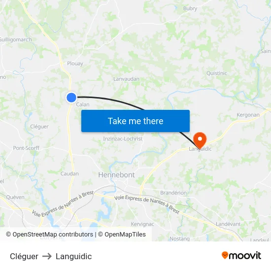 Cléguer to Languidic map