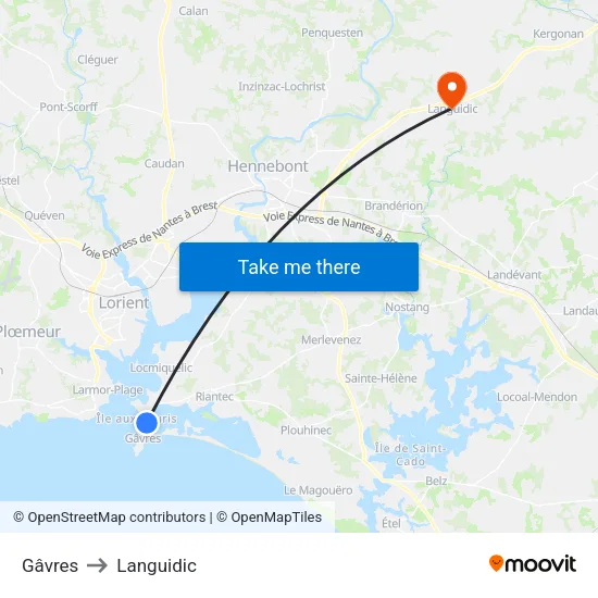 Gâvres to Languidic map