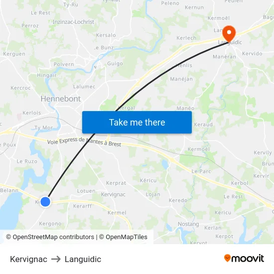 Kervignac to Languidic map