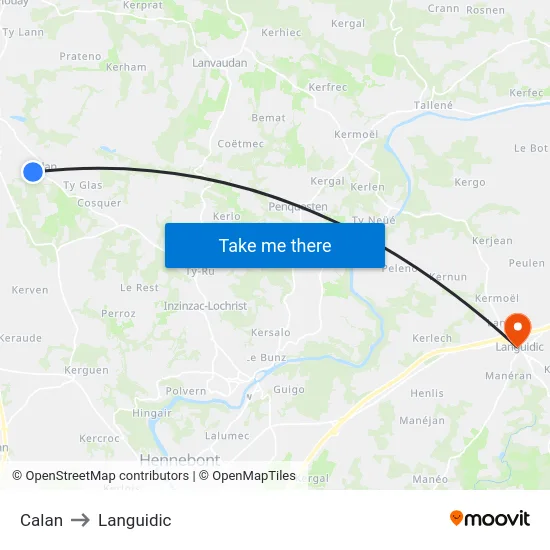 Calan to Languidic map