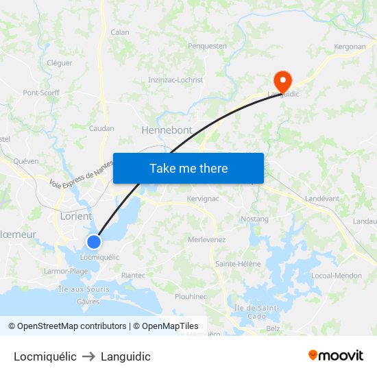 Locmiquélic to Languidic map