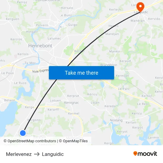 Merlevenez to Languidic map