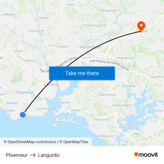 Ploemeur to Languidic map