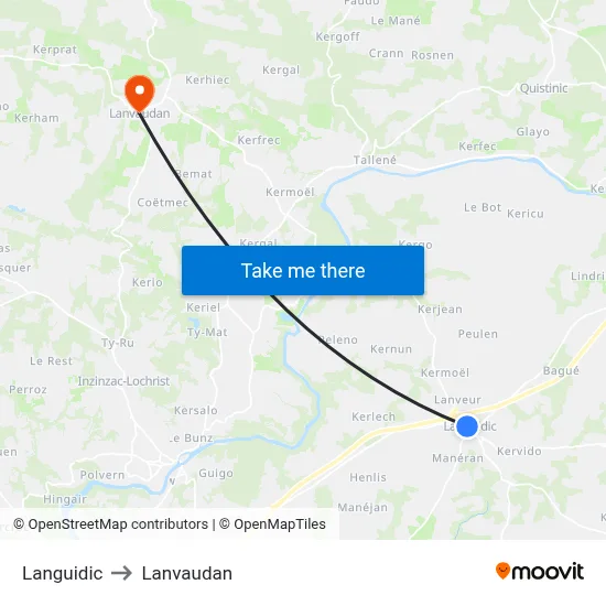Languidic to Lanvaudan map