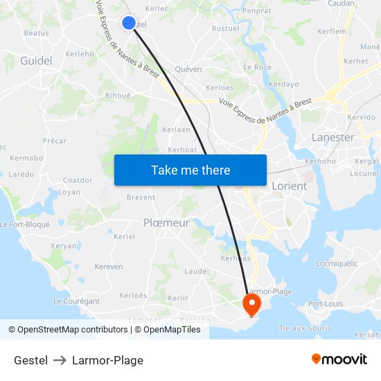 Gestel to Larmor-Plage map