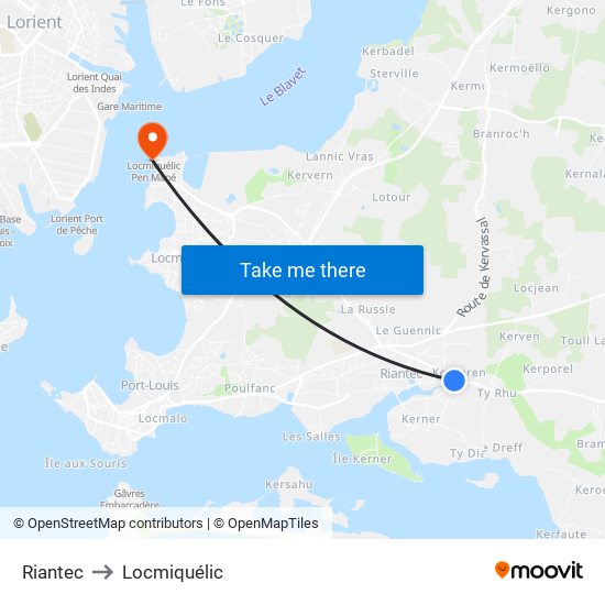 Riantec to Locmiquélic map