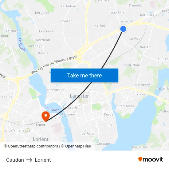 Caudan to Lorient map