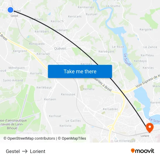 Gestel to Lorient map