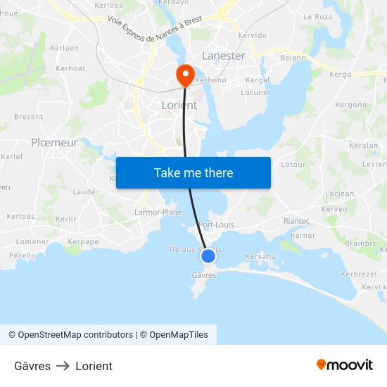 Gâvres to Lorient map