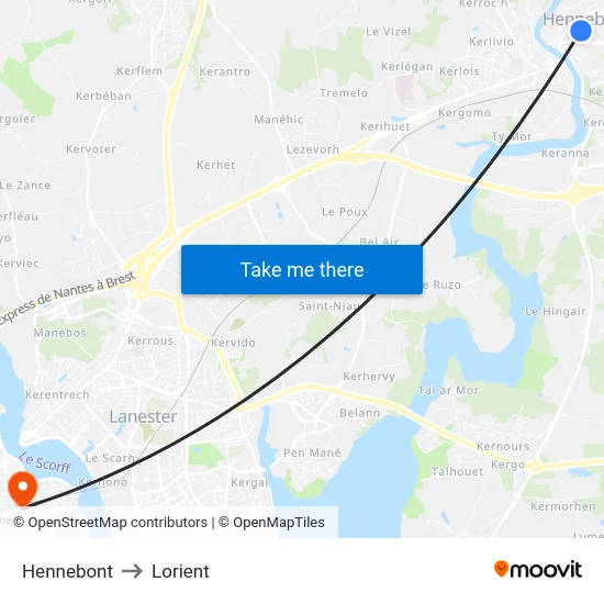 Hennebont to Lorient map