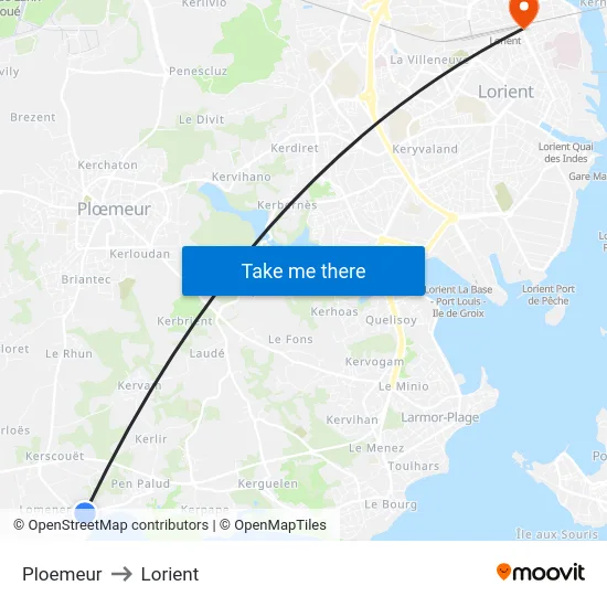 Ploemeur to Lorient map