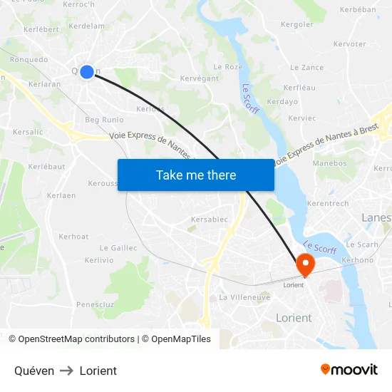 Quéven to Lorient map