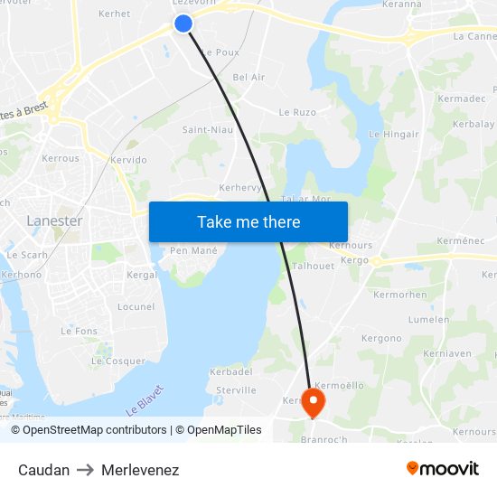 Caudan to Merlevenez map
