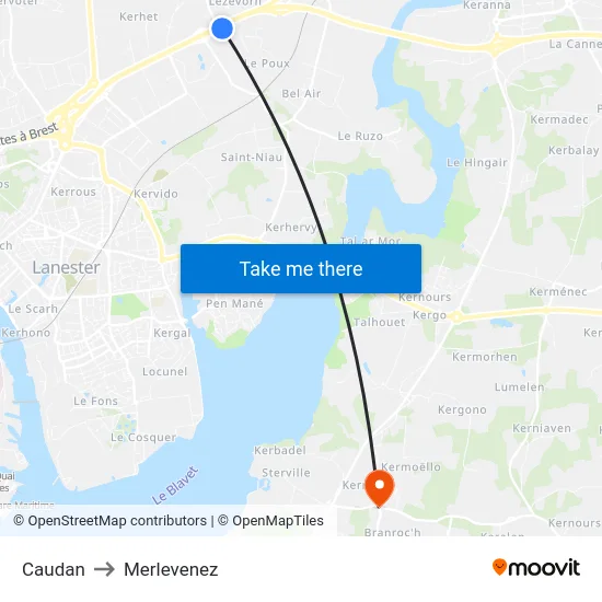 Caudan to Merlevenez map