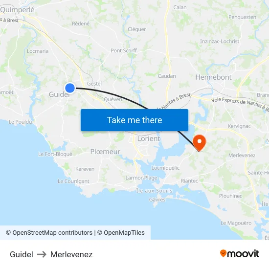 Guidel to Merlevenez map
