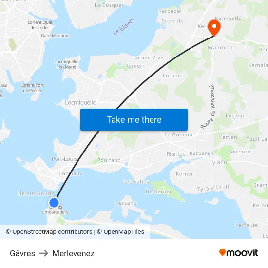 Gâvres to Merlevenez map