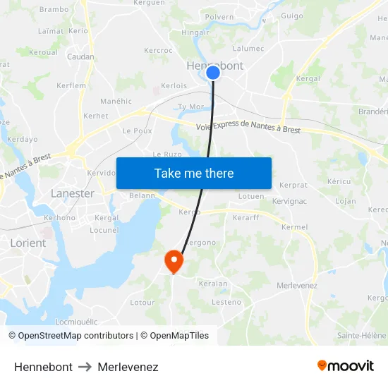 Hennebont to Merlevenez map