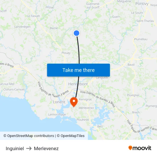 Inguiniel to Merlevenez map