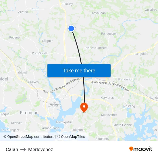 Calan to Merlevenez map