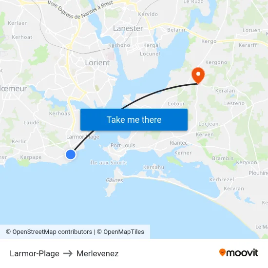 Larmor-Plage to Merlevenez map