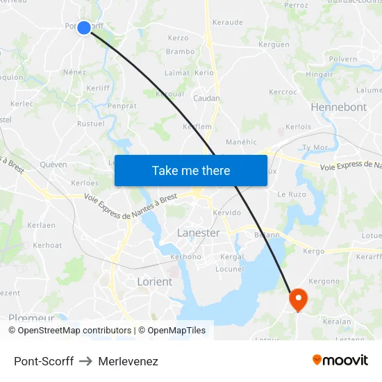 Pont-Scorff to Merlevenez map