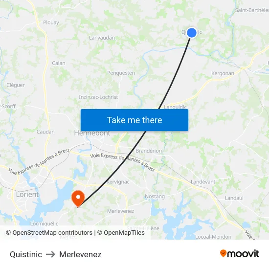 Quistinic to Merlevenez map