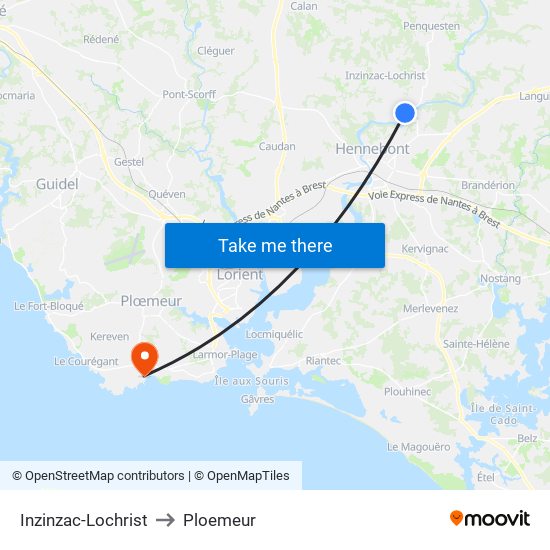 Inzinzac-Lochrist to Ploemeur map