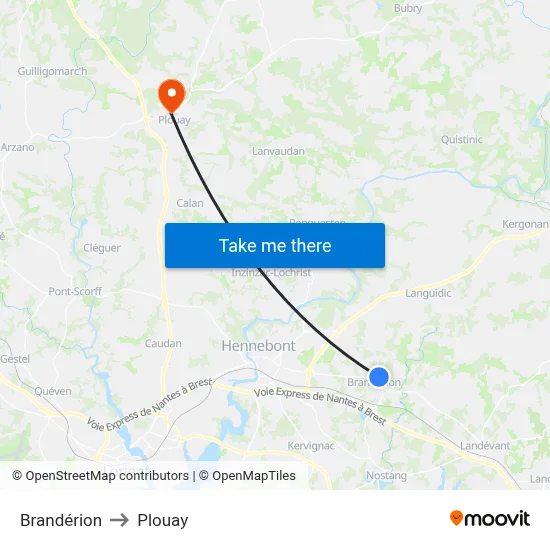 Brandérion to Plouay map