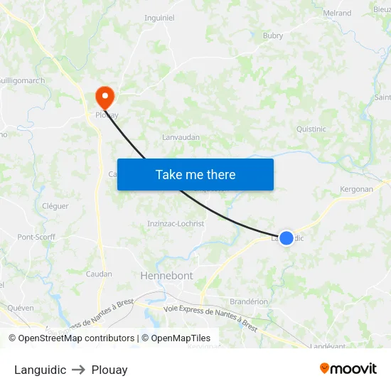 Languidic to Plouay map