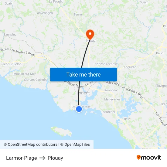 Larmor-Plage to Plouay map