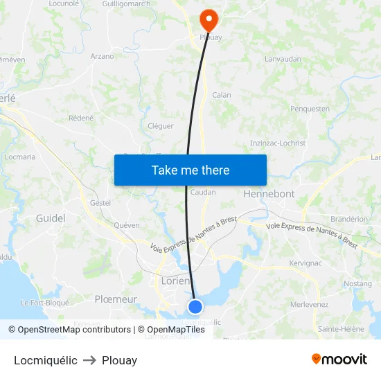 Locmiquélic to Plouay map