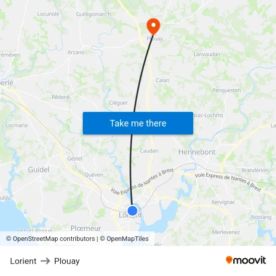 Lorient to Plouay map