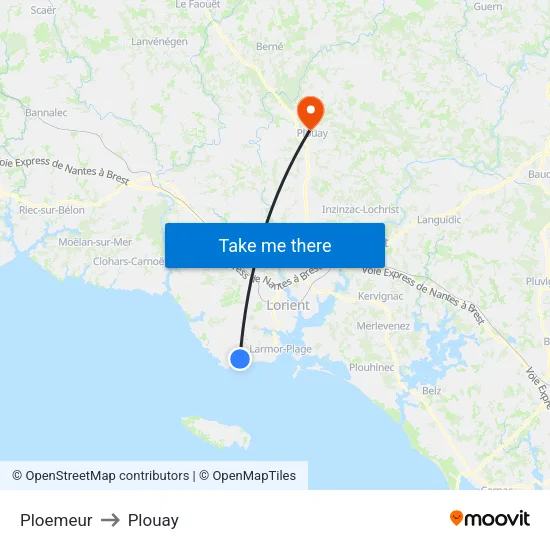 Ploemeur to Plouay map