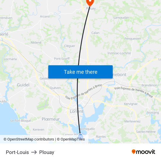 Port-Louis to Plouay map