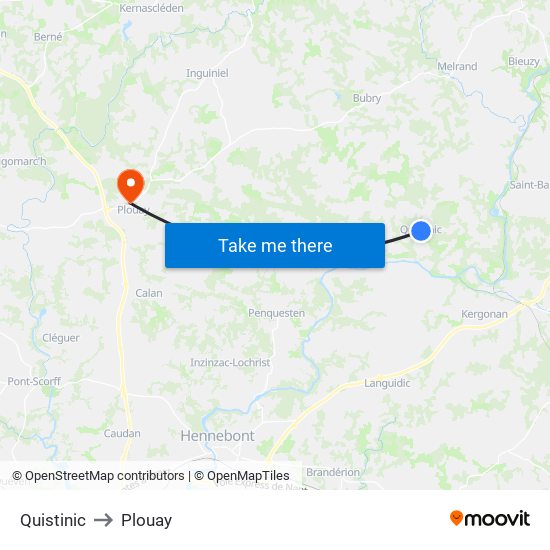 Quistinic to Plouay map