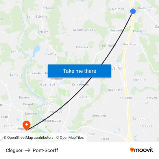 Cléguer to Pont-Scorff map