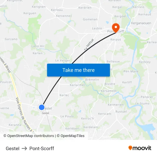 Gestel to Pont-Scorff map