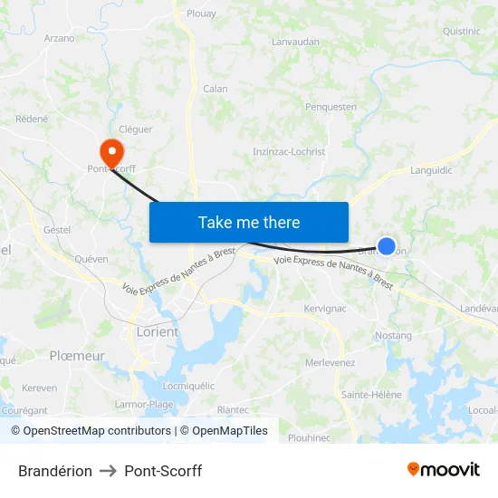 Brandérion to Pont-Scorff map